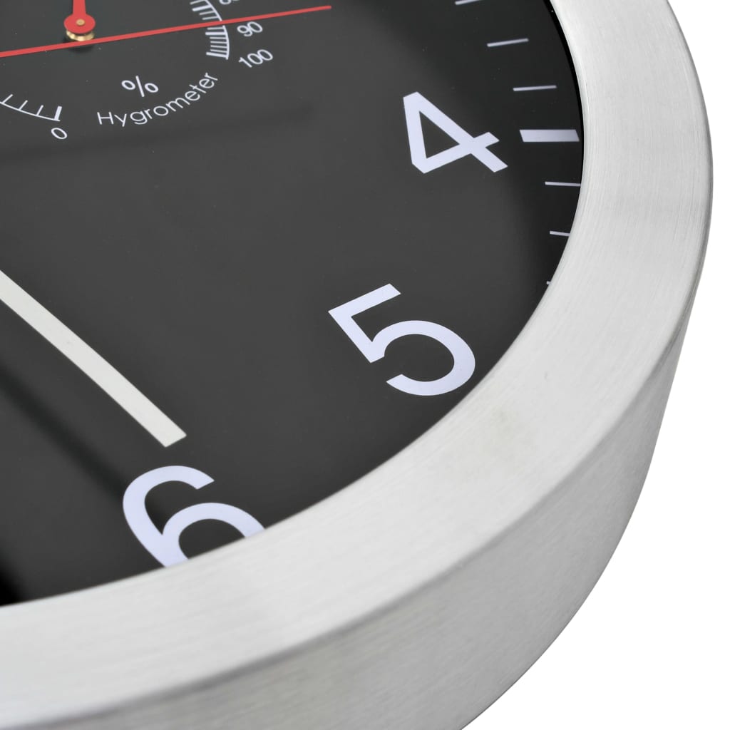 Wandklok Met Quartz-Mechanisme Hygrometer Thermometer 30 Cm Zwart