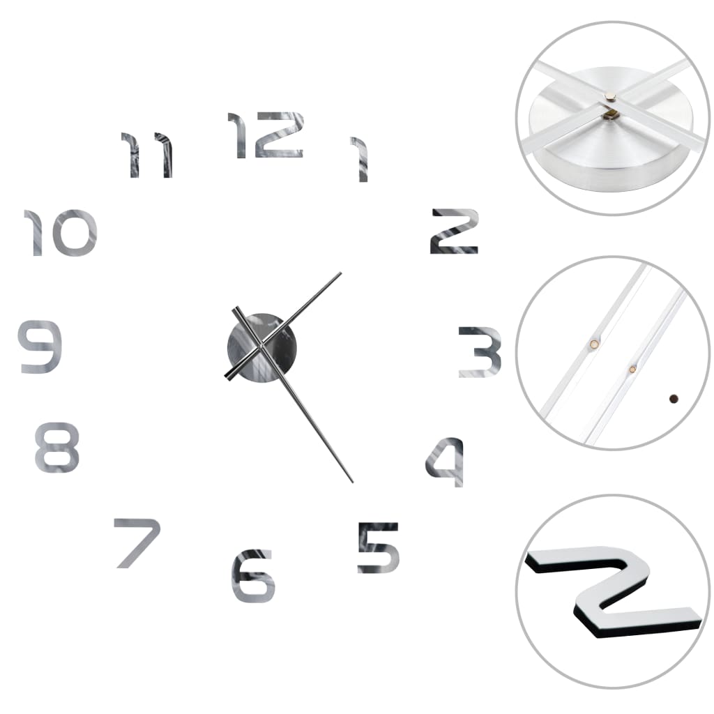 3D-Wandklok 100 Cm Xxl Modern Kleurig Zilver
