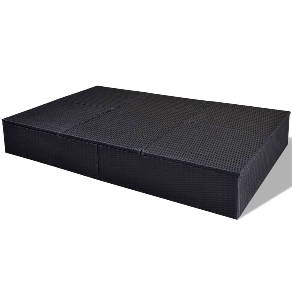 Ligbed tweepersoons met kussen poly rattan zwart