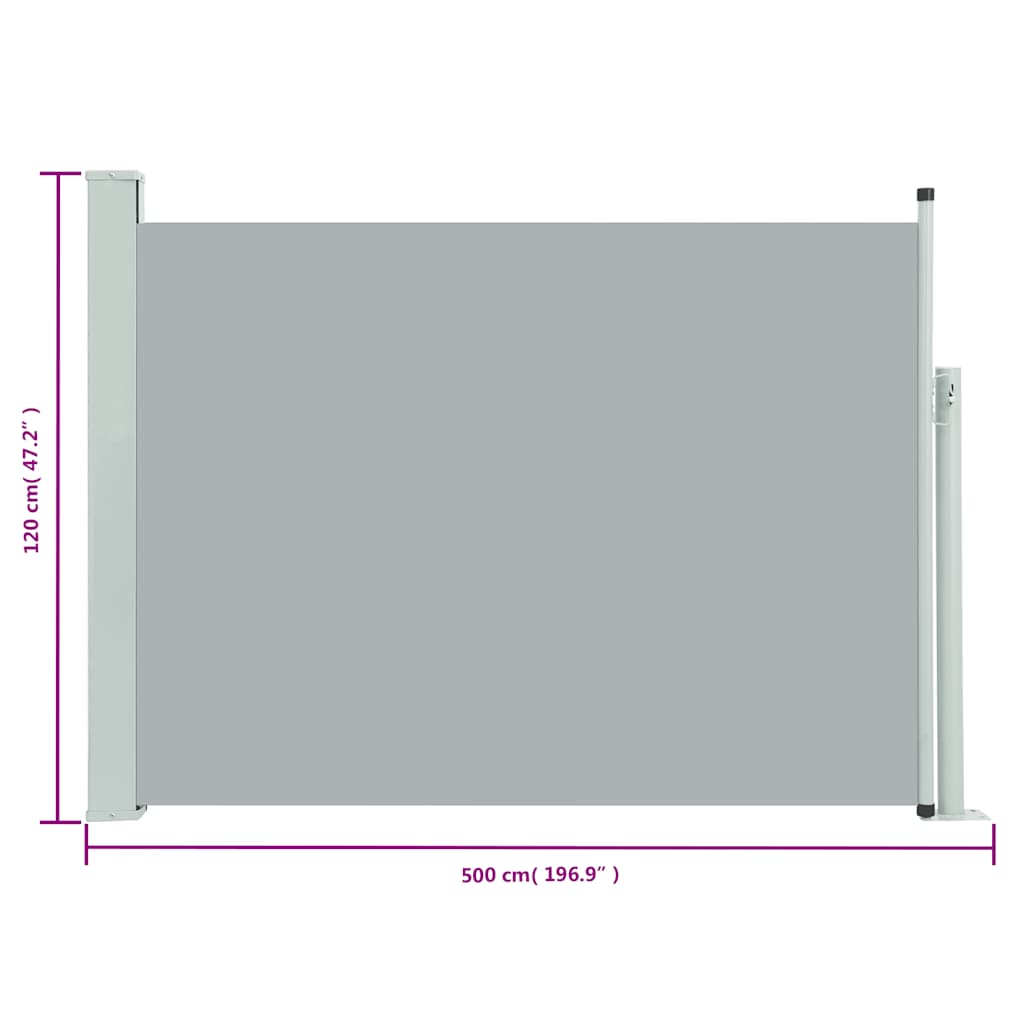 Tuinscherm uittrekbaar 120x500 cm grijs
