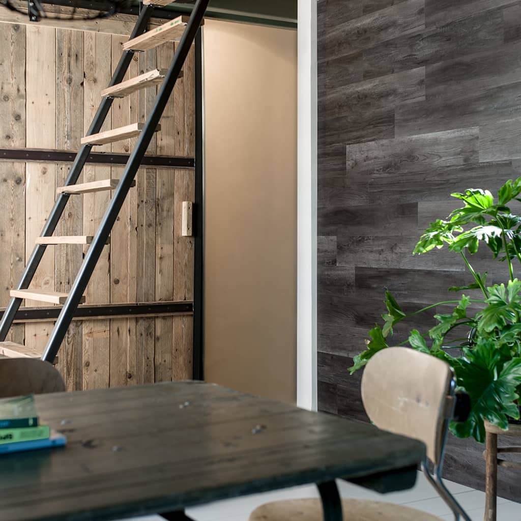 Wallart Planken Hout-Look Schuurhout Eiken 15 Houtskoolzwart