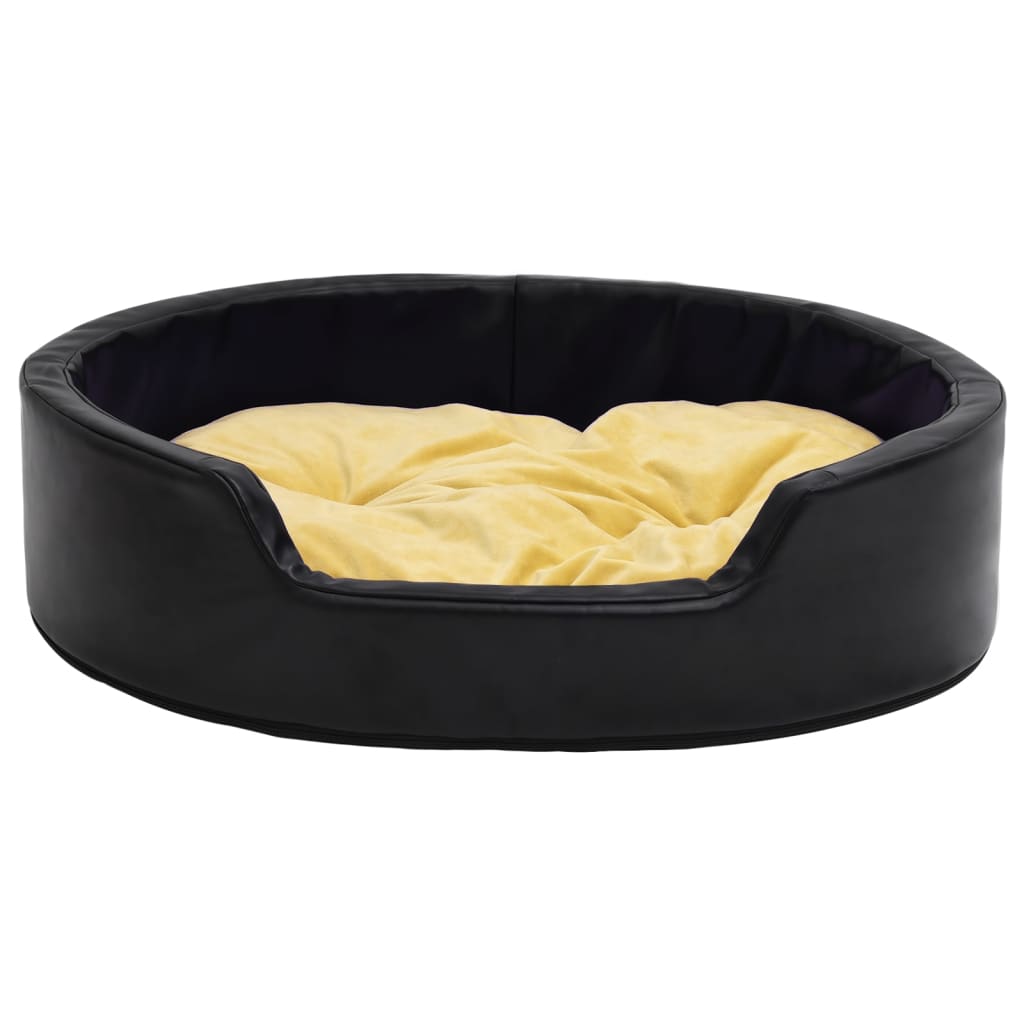 Hondenmand Pluche En Kunstleer Zwart En 99 x 89 x 21 cm Geel