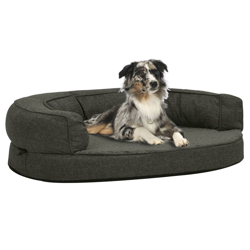 Hondenbed Ergonomisch Linnen-Look Fleece 75 x 53 cm Donkergrijs