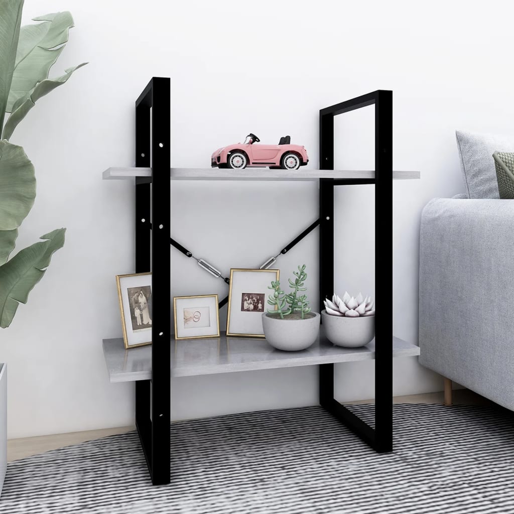 Boekenkast met 2 schappen 60x30x70 cm bewerkt hout betongrijs