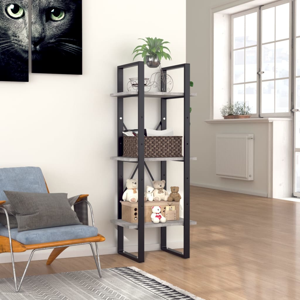 Boekenkast met 3 schappen 40x30x105 cm bewerkt hout betongrijs