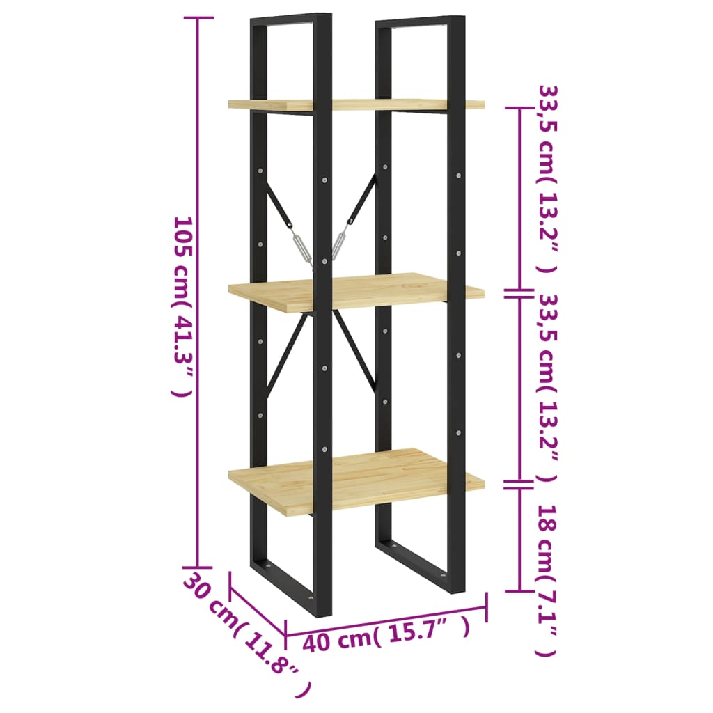 Boekenkast met 3 schappen 40x30x105 cm massief grenenhout