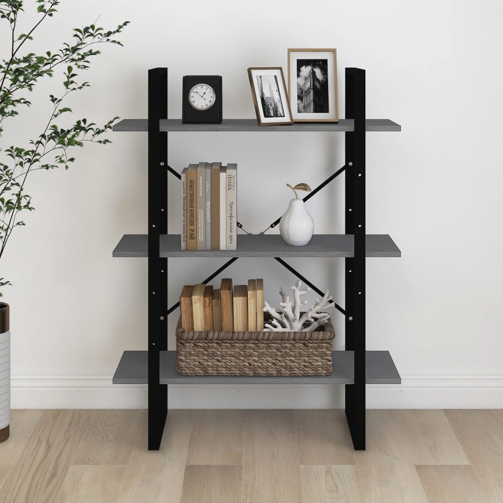 Boekenkast met 3 schappen 80x30x105 cm massief grenenhout grijs