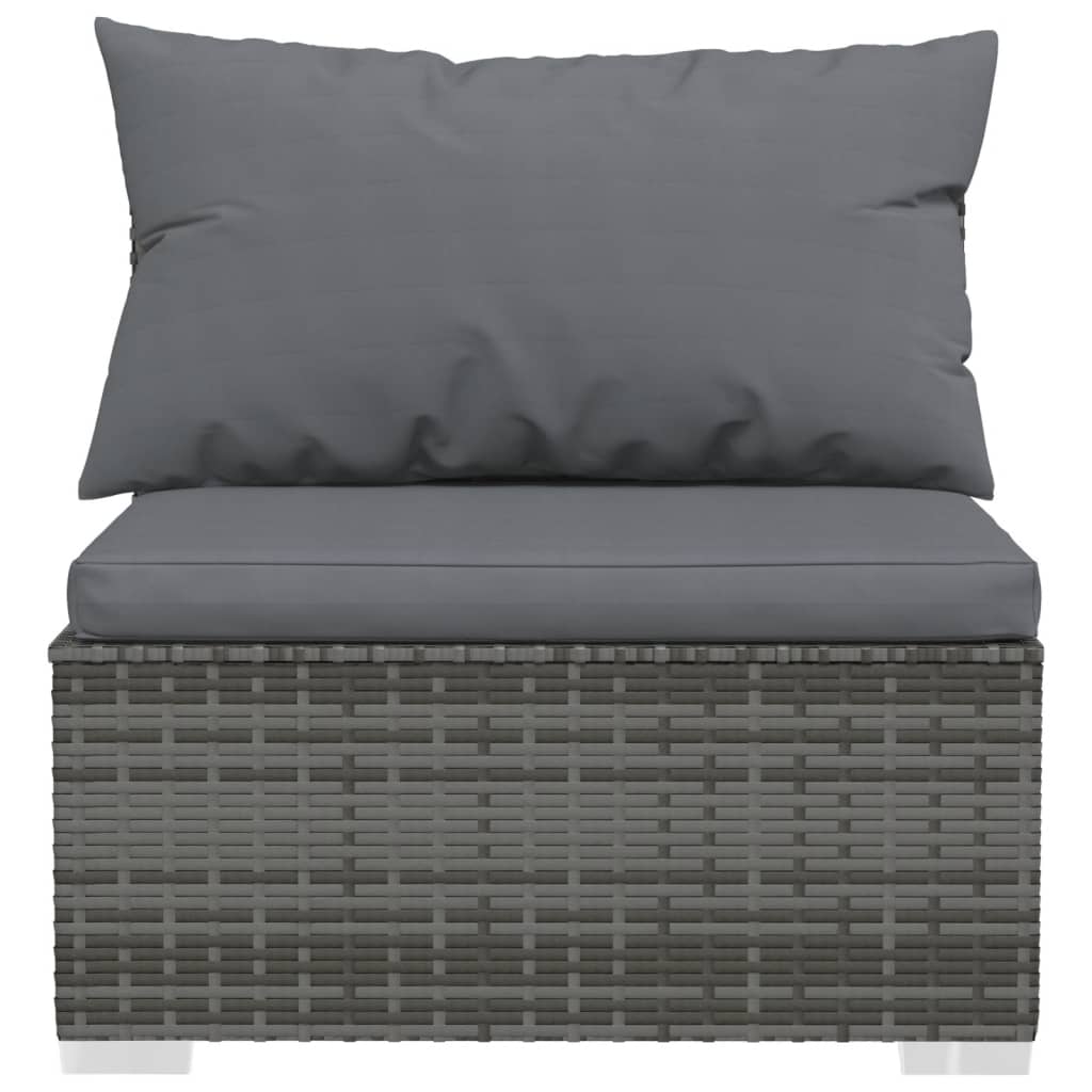 Driezitsbank met kussens poly rattan grijs