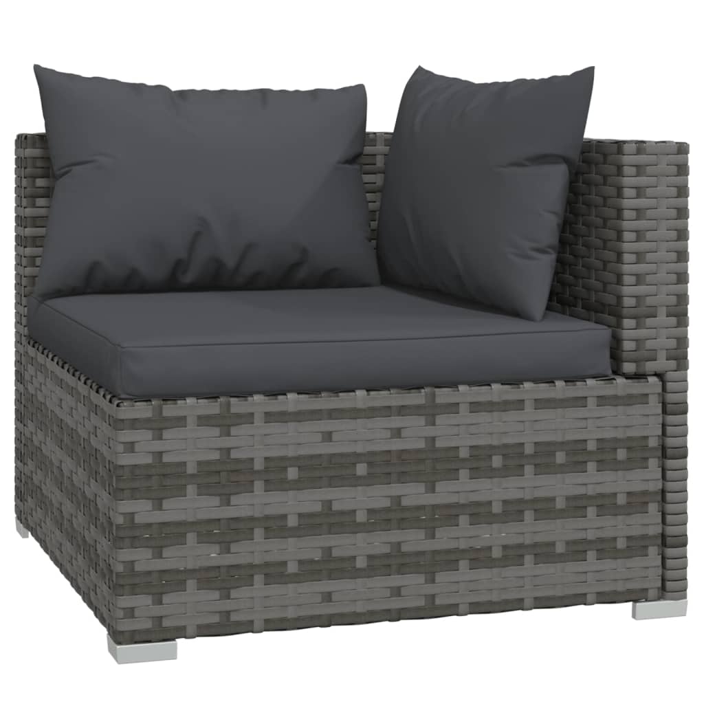 Driezitsbank met kussens poly rattan grijs