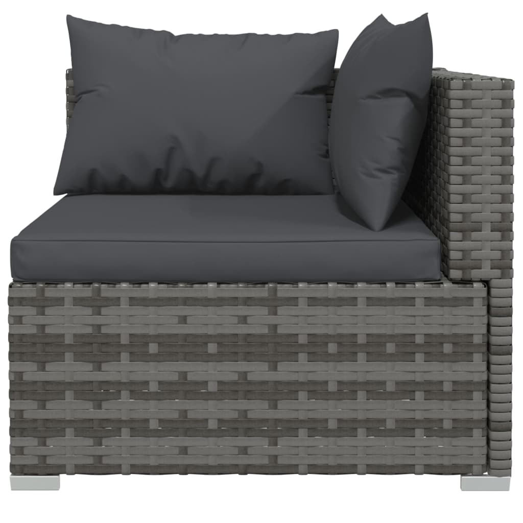 Driezitsbank met kussens poly rattan grijs
