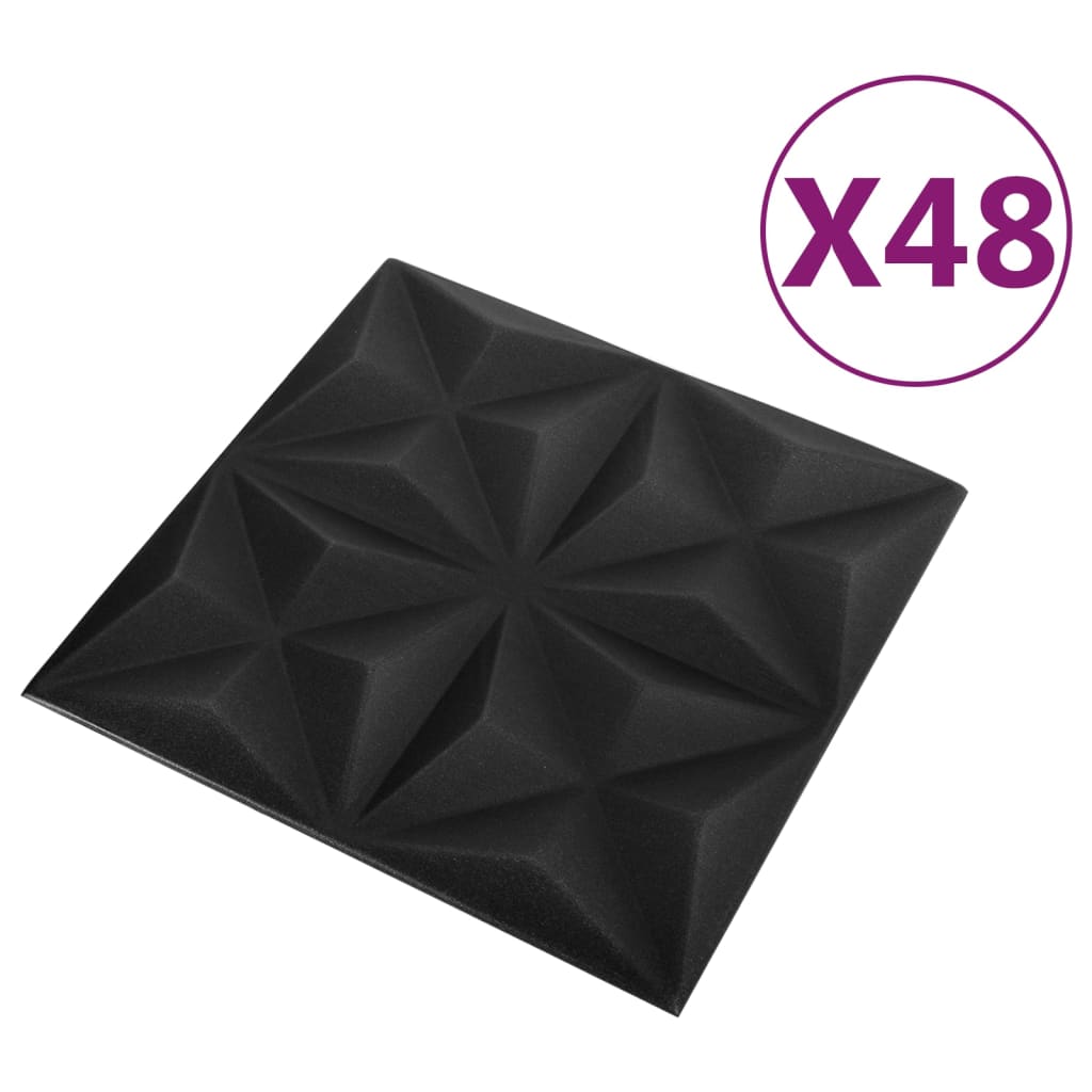 Wandpanelen 3D Origami 12 M² 50X50 Cm Zwart 48 Origamizwart