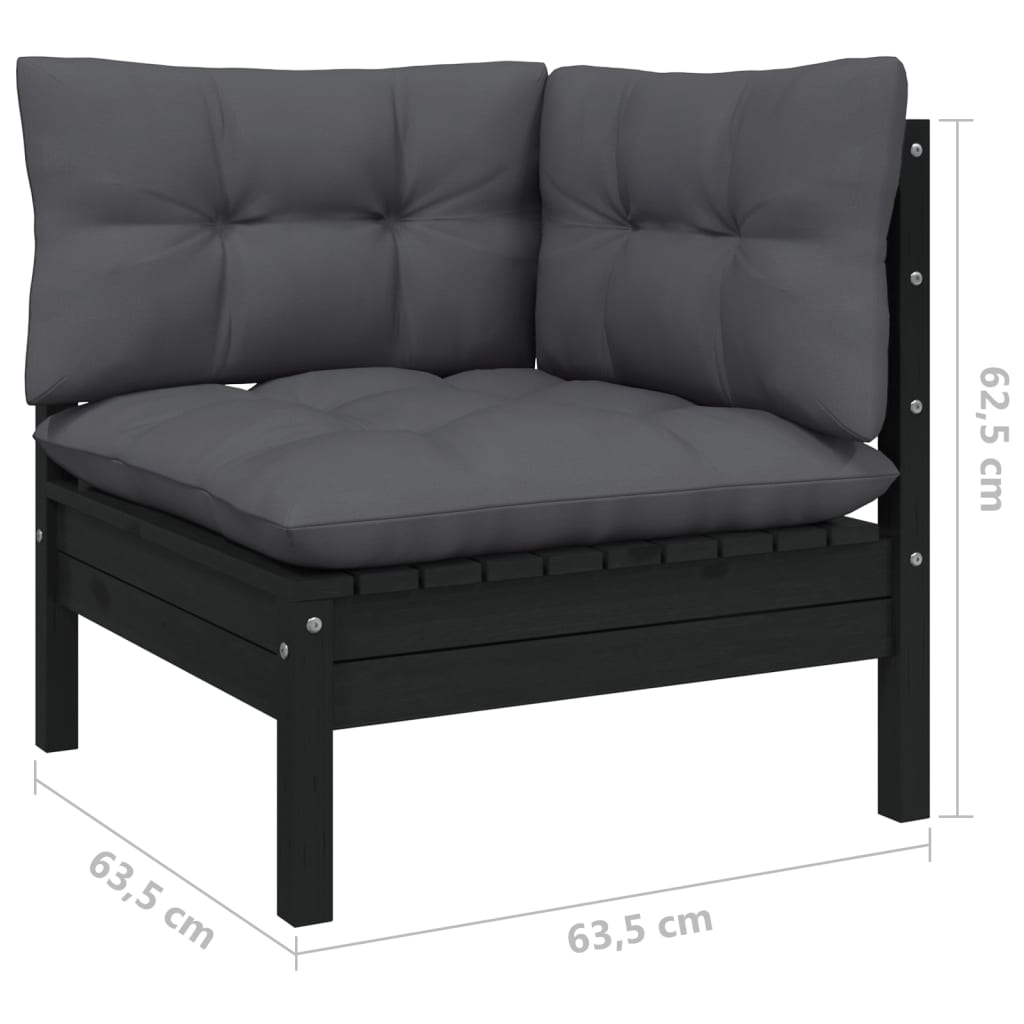 8-delige Loungeset met kussens massief grenenhout zwart