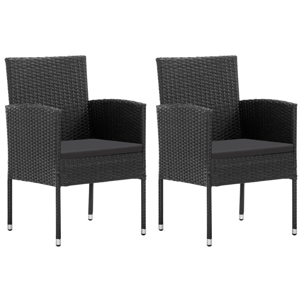 Tuinstoelen 2 st met zwarte kussens poly rattan zwart