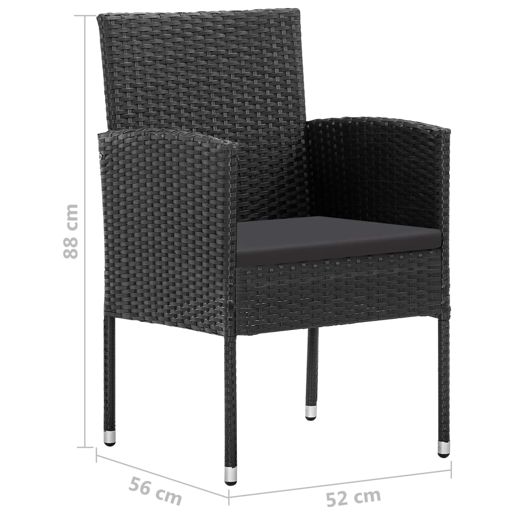 Tuinstoelen 2 st met zwarte kussens poly rattan zwart