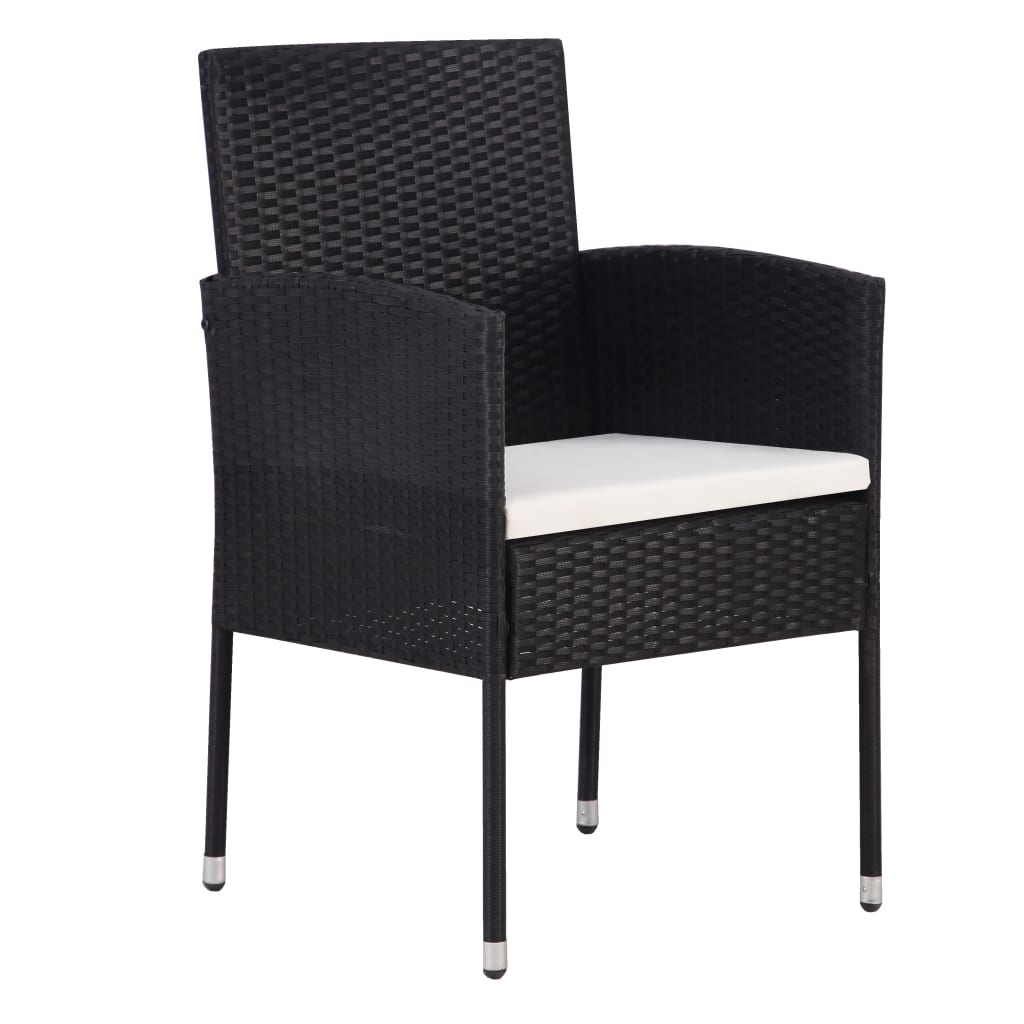 Tuinstoelen 4 st met crèmewitte kussens poly rattan zwart