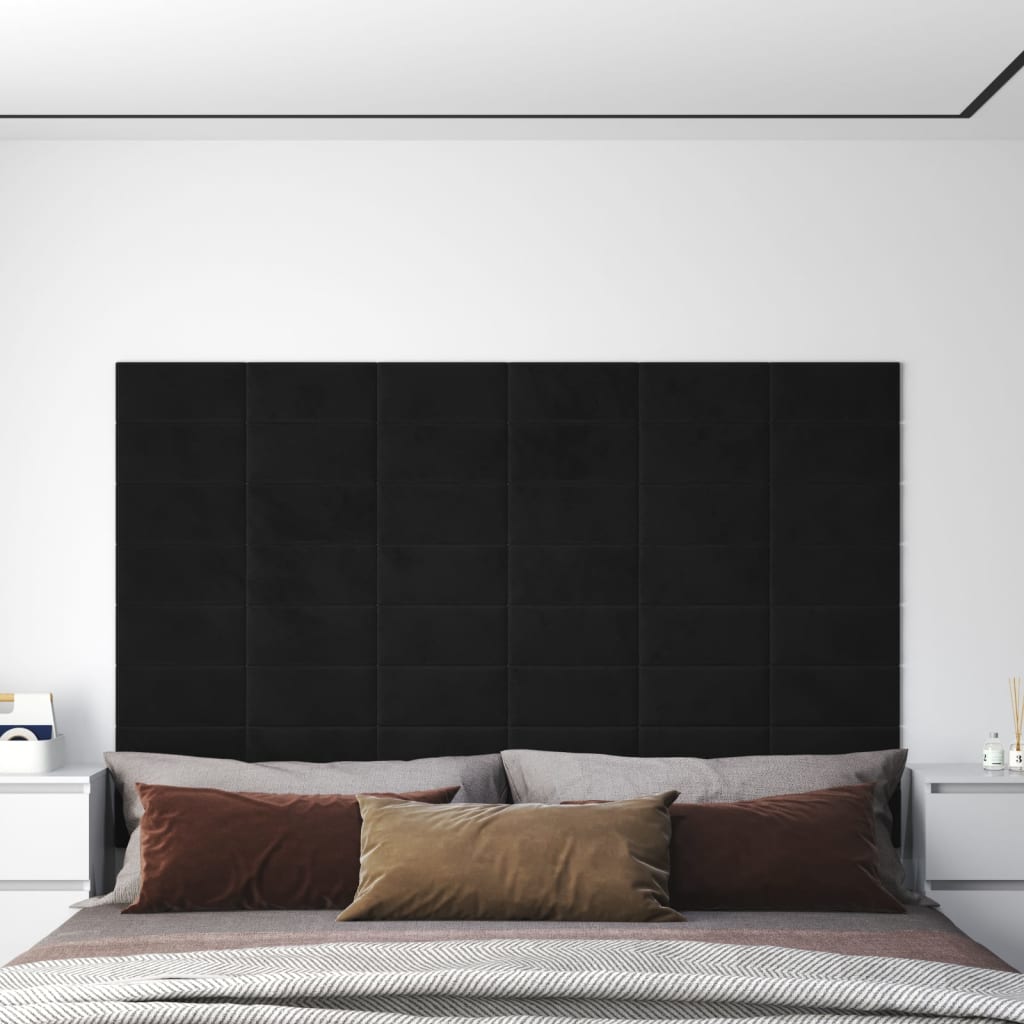 Wandpanelen 0,54 M² Fluweel Zwart 30 x 15 cm Rechthoekig