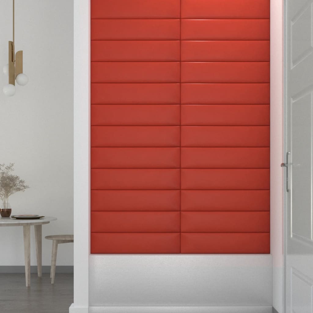 Wandpanelen 1,08 M² Kunstleer Rood 60 x 15 cm Rechthoekig
