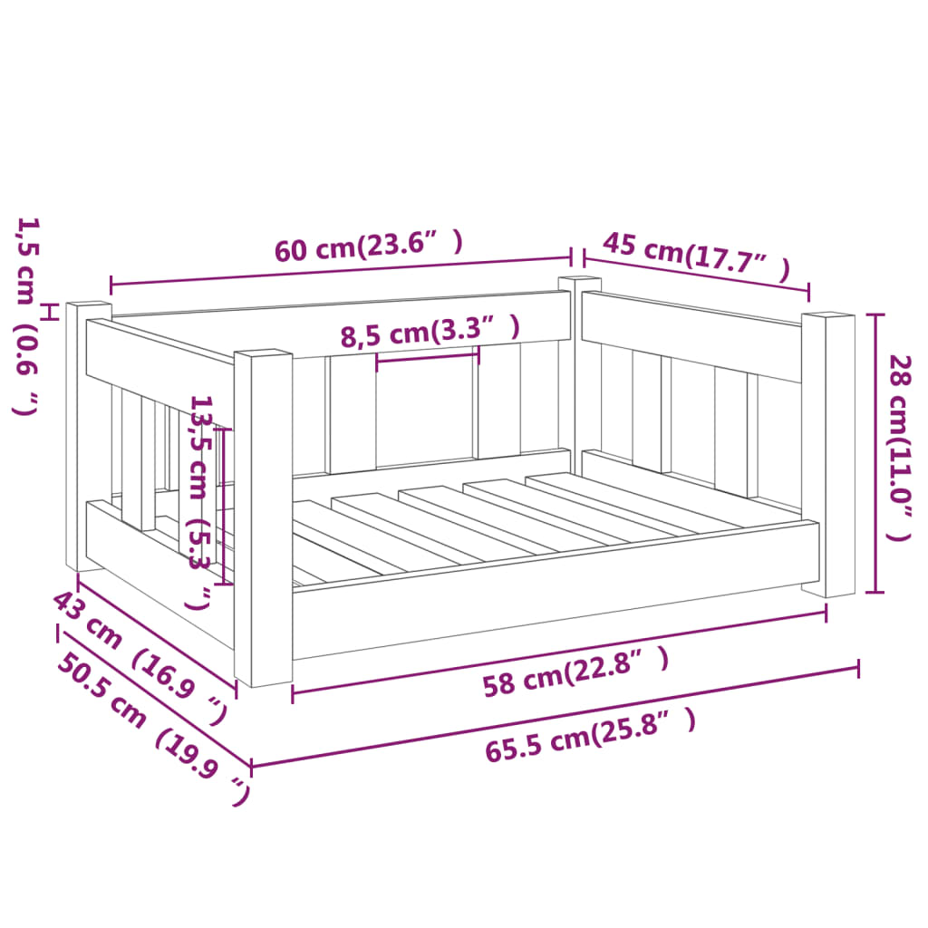 Hondenmand 65,5X50,5X28 Cm Massief Grenenhout 65.5 x 50.5 x 28 cm Zwart