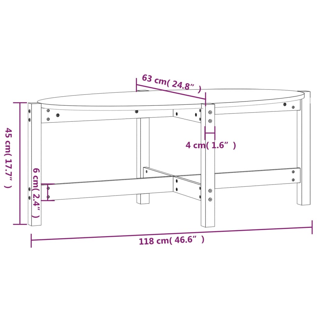 Salontafel 118x63x45 cm massief grenenhout grijs