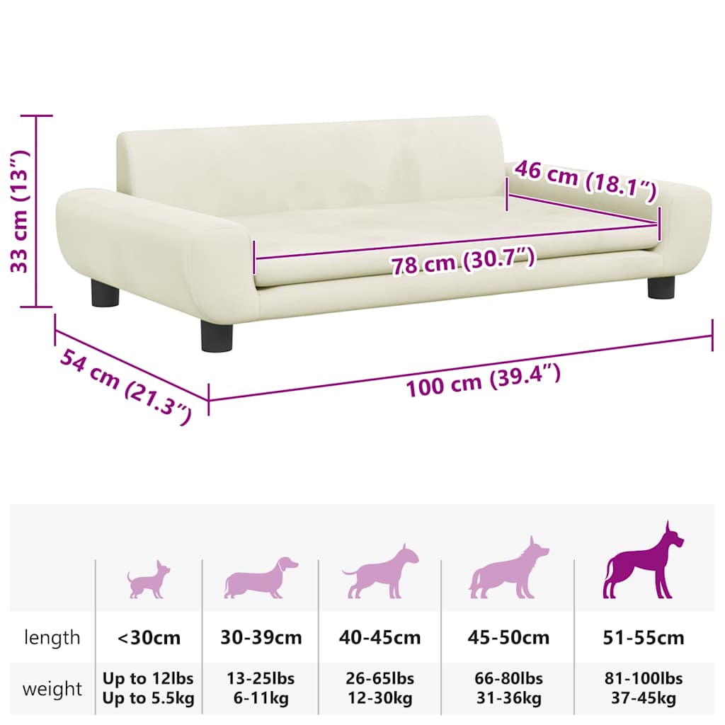 Hondenmand Fluweel Kleurig 100 x 54 x 33 cm Crème