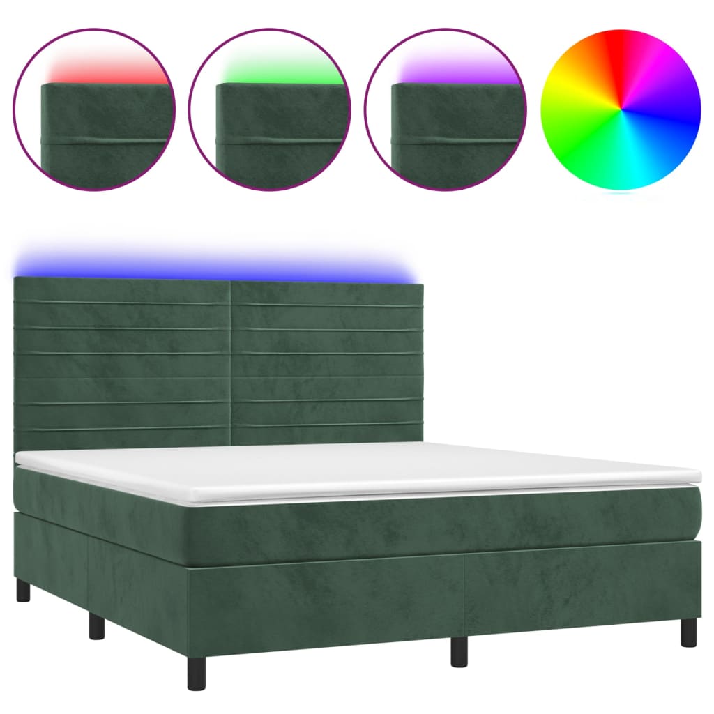 Boxspring met matras en LED fluweel donkergroen 160x200 cm