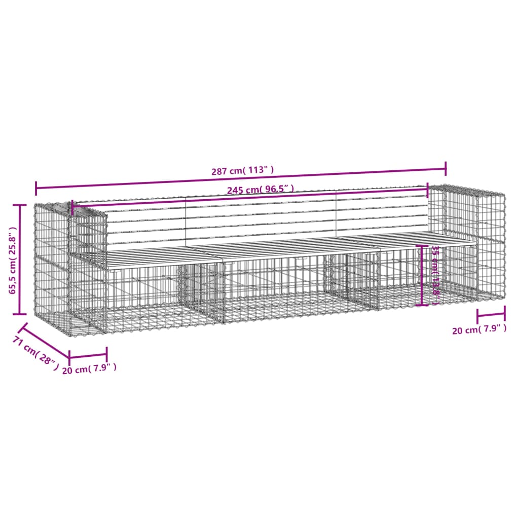 Tuinbank Schanskorfontwerp 287X71X65,5 Cm Geïmpregneerd Hout Donkerbruin