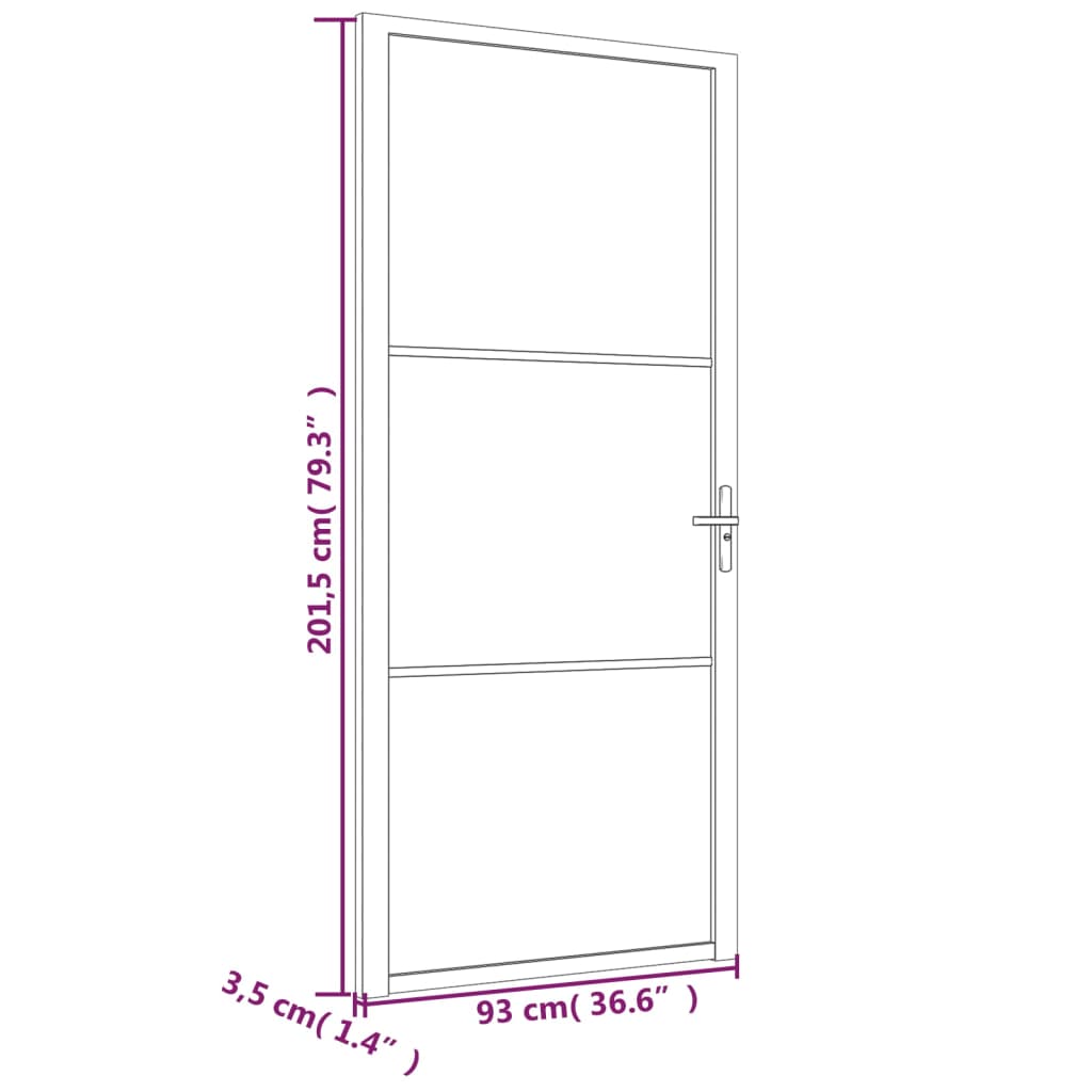 Binnendeur 93x201,5 cm matglas en aluminium wit