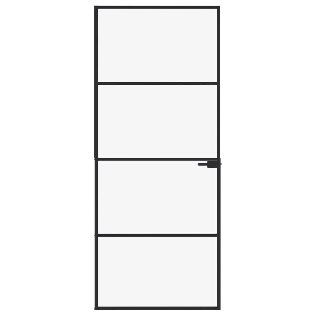 Binnendeur 83x201,5 cm gehard glas en aluminium smal zwart