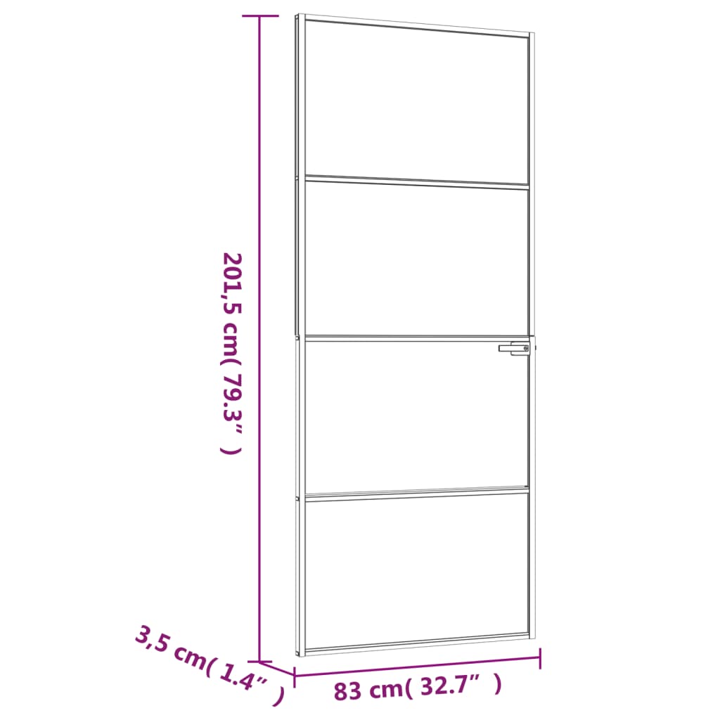 Binnendeur 83x201,5 cm gehard glas en aluminium smal zwart