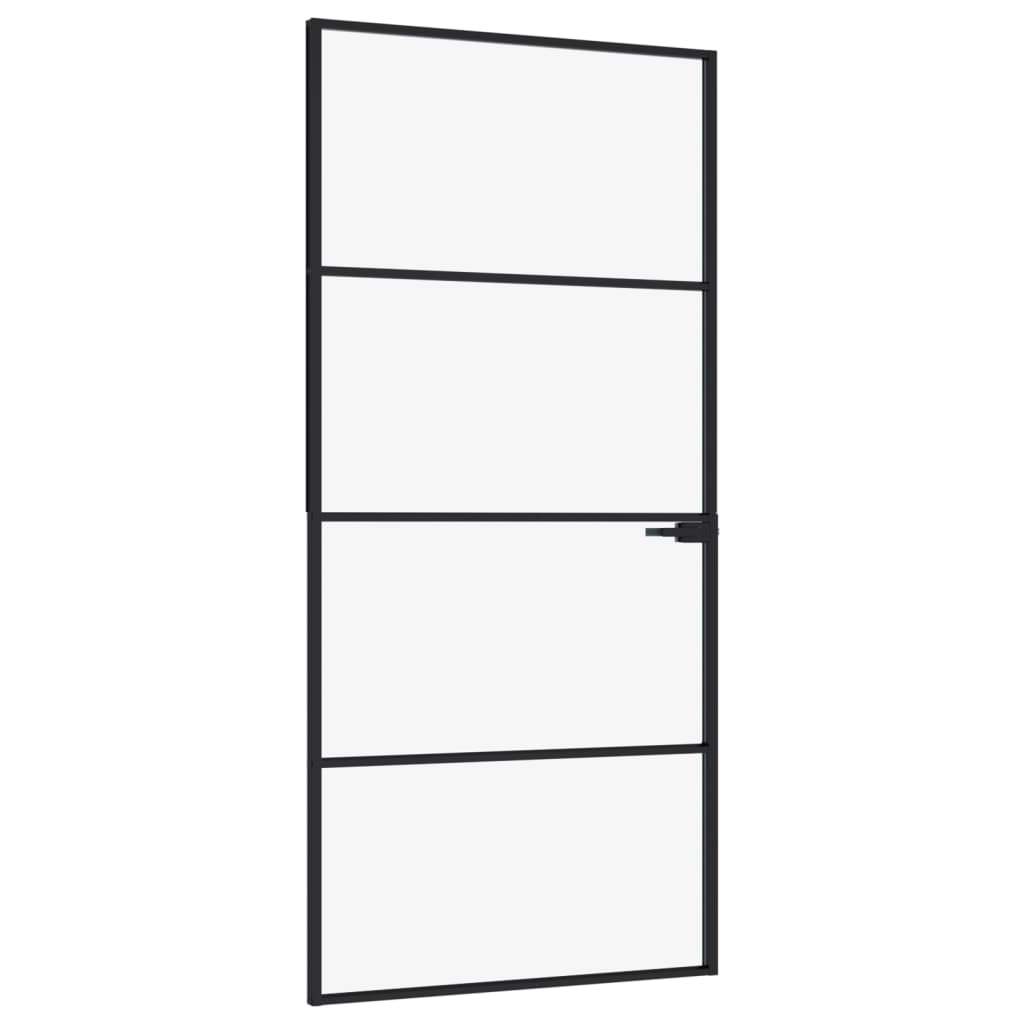 Binnendeur 93x201,5 cm gehard glas en aluminium smal zwart