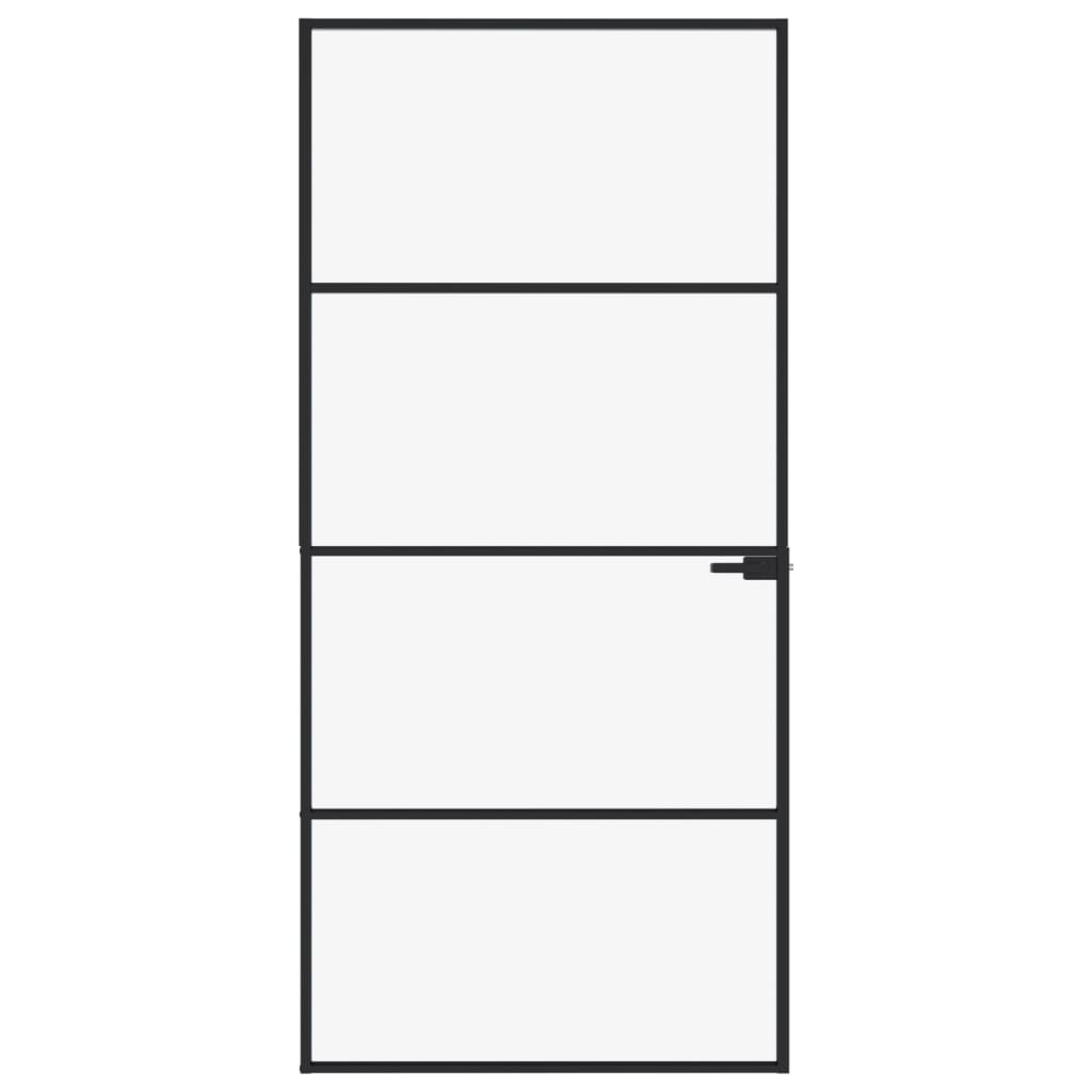 Binnendeur 93x201,5 cm gehard glas en aluminium smal zwart