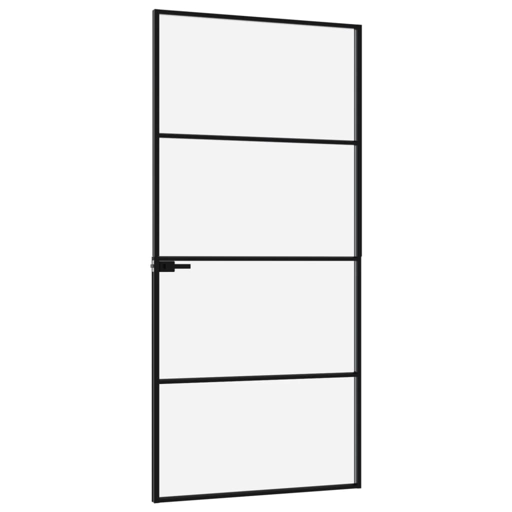 Binnendeur 93x201,5 cm gehard glas en aluminium smal zwart
