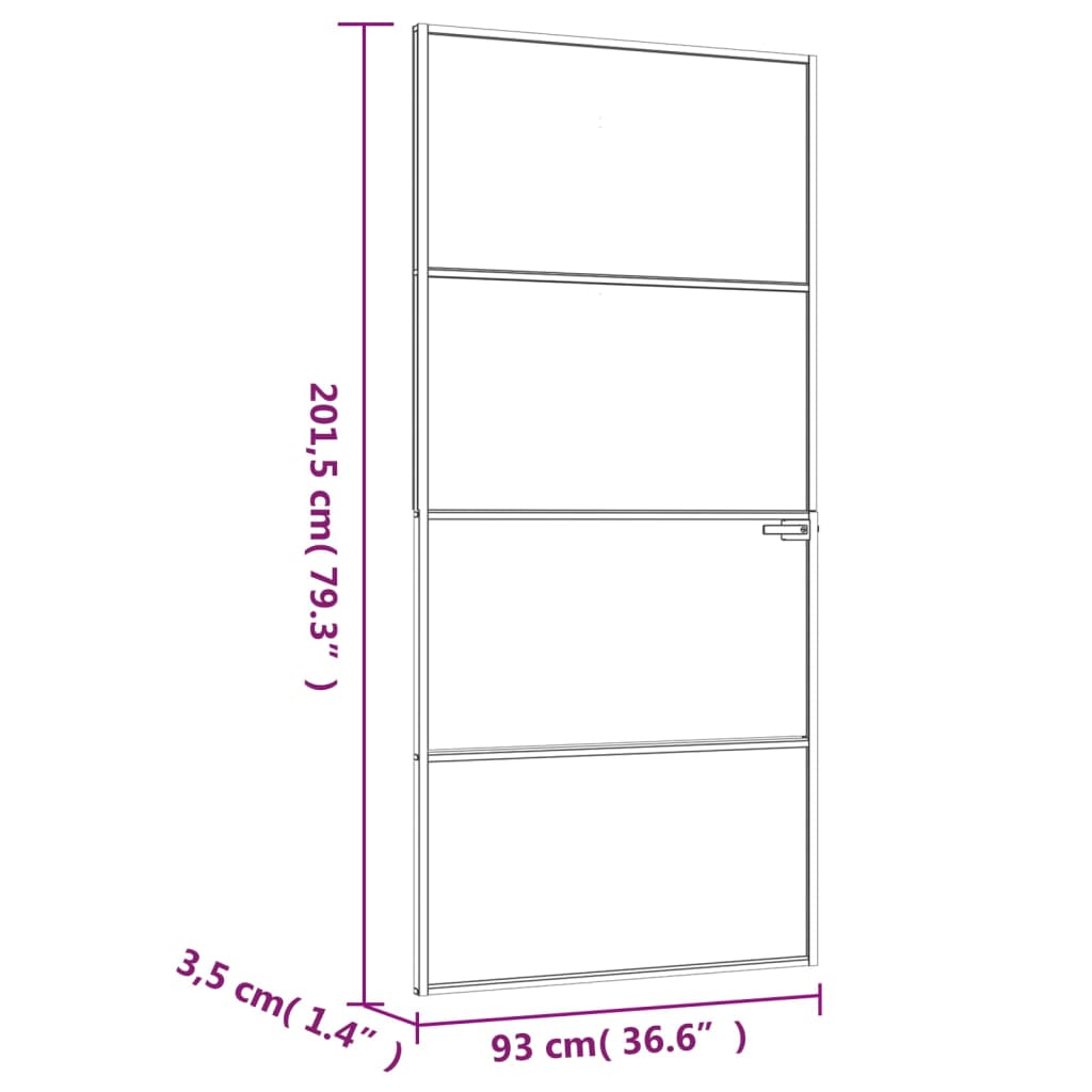 Binnendeur 93x201,5 cm gehard glas en aluminium smal zwart