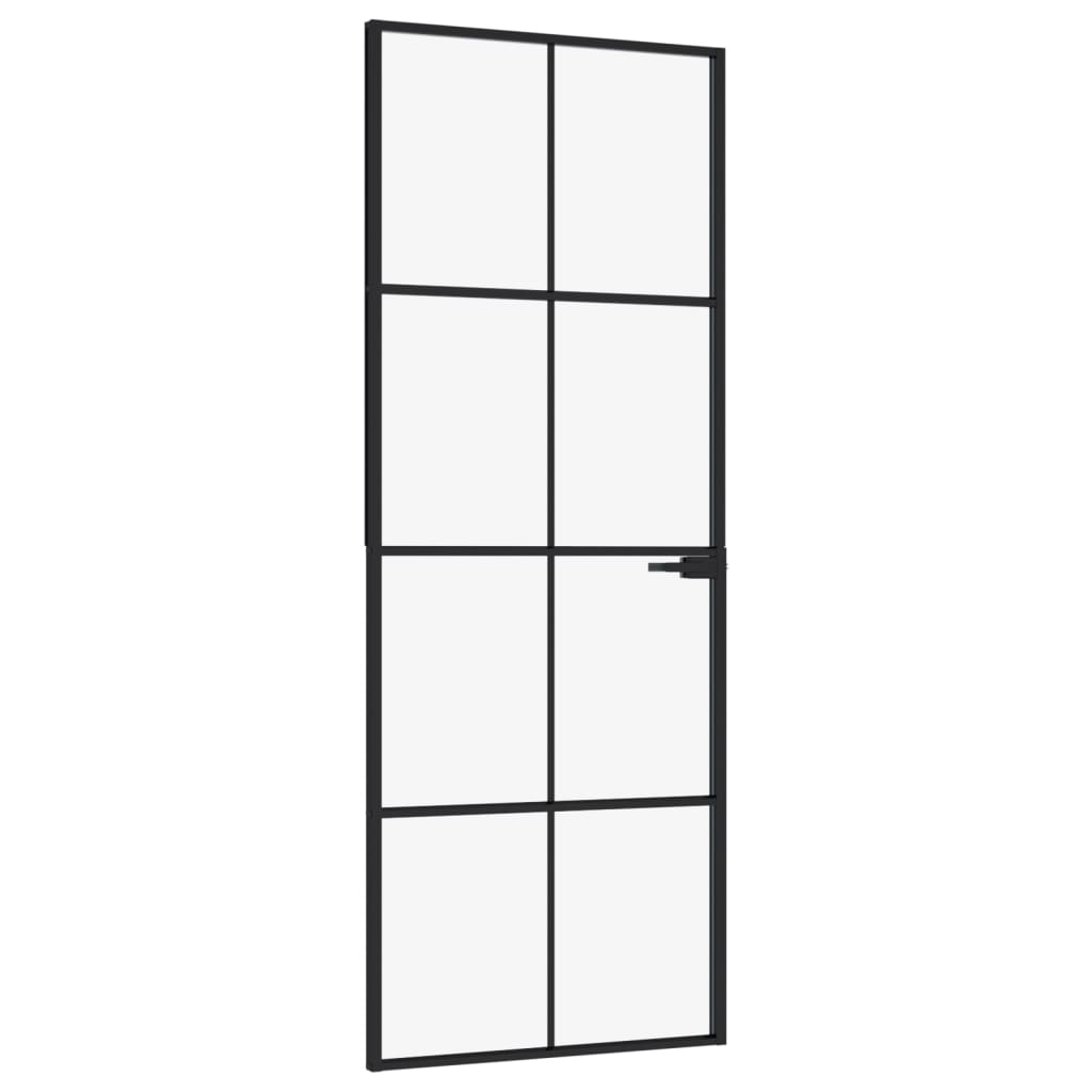 Binnendeur 76x201,5 cm gehard glas en aluminium smal zwart