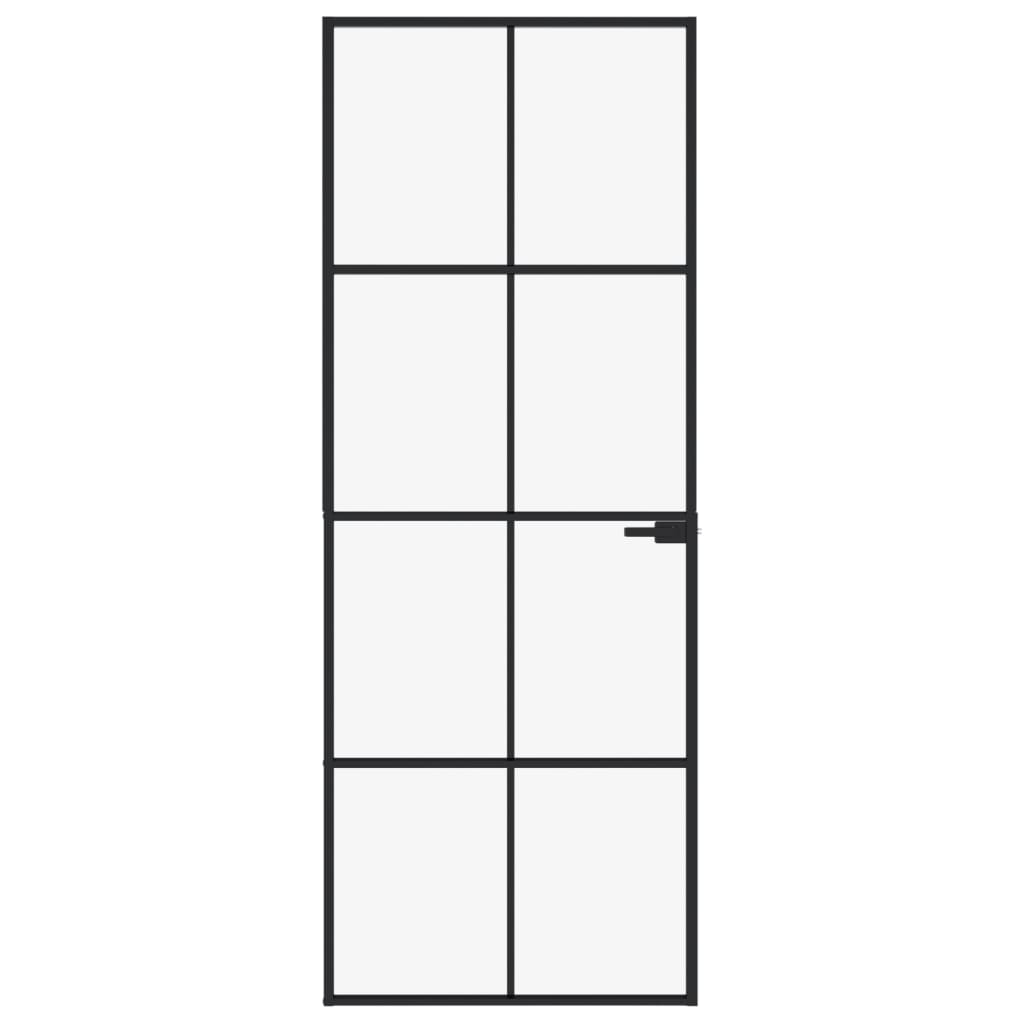 Binnendeur 76x201,5 cm gehard glas en aluminium smal zwart