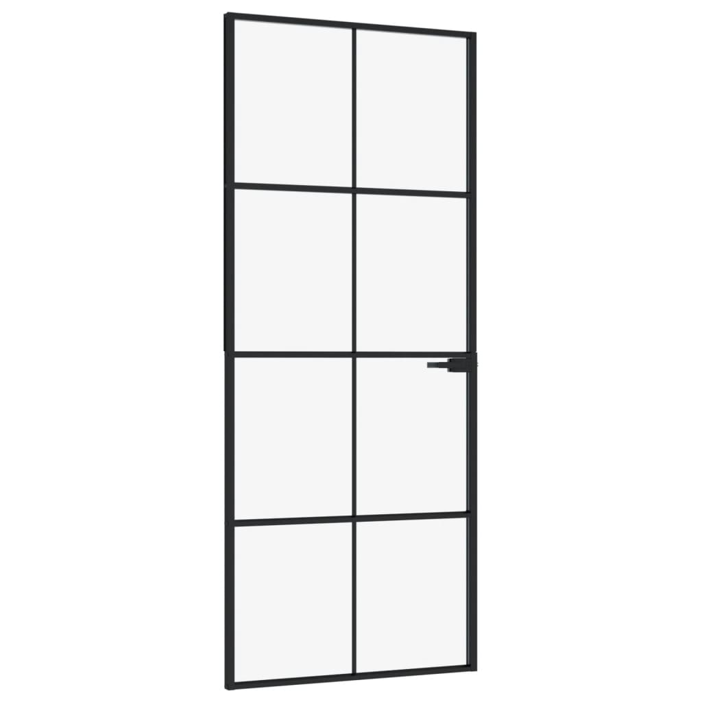 Binnendeur 83x201,5 cm gehard glas en aluminium smal zwart