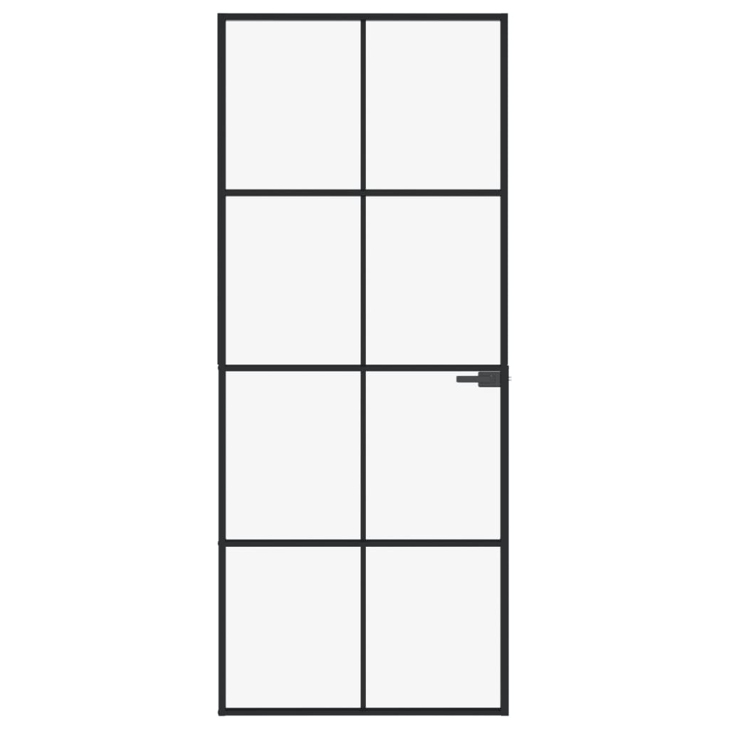 Binnendeur 83x201,5 cm gehard glas en aluminium smal zwart