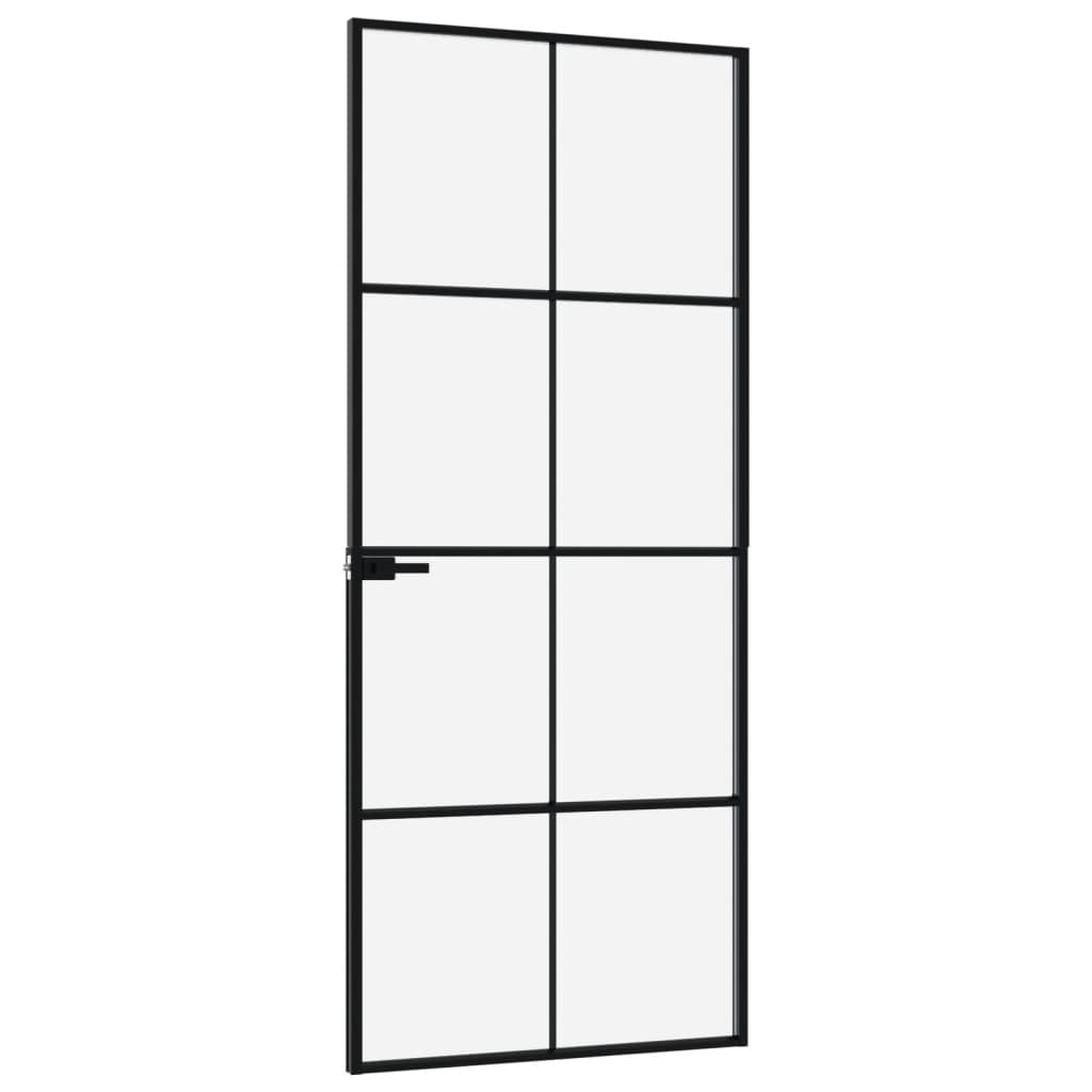 Binnendeur 83x201,5 cm gehard glas en aluminium smal zwart