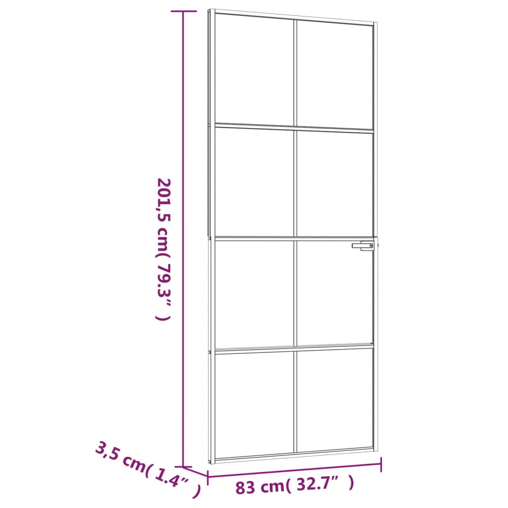 Binnendeur 83x201,5 cm gehard glas en aluminium smal zwart