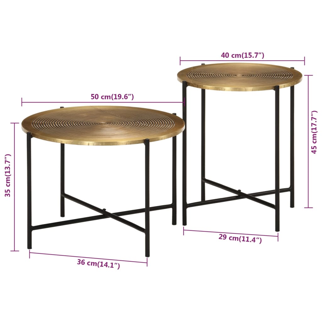 Salontafels 2 st metaal messing en zwart