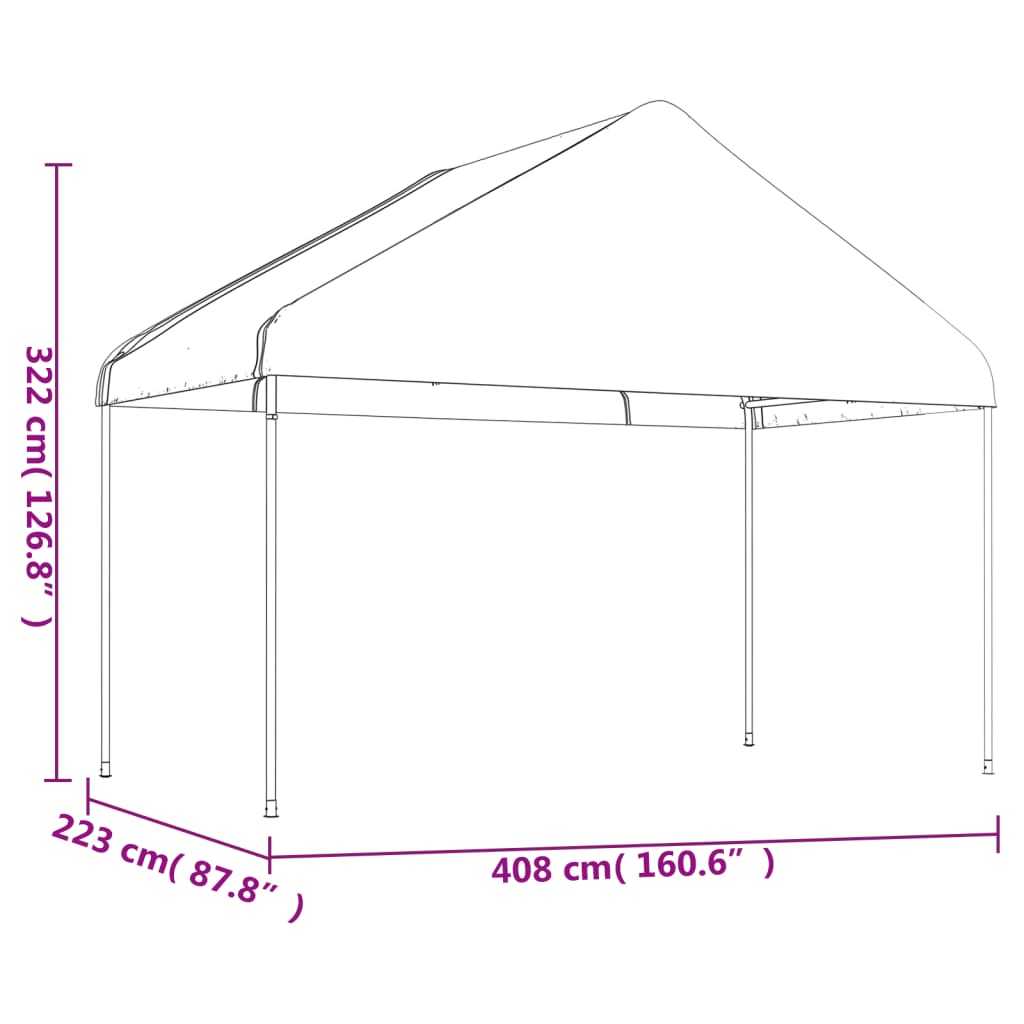 Prieel met dak 4,08x2,23x3,22 m polyetheen wit