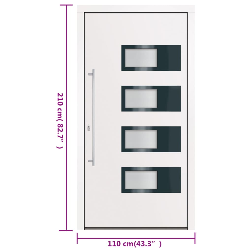 Voordeur 110x210 cm aluminium en PVC wit