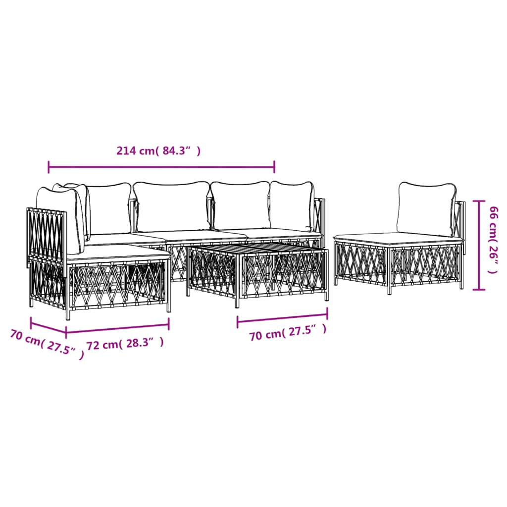 6-delige Loungeset met kussens staal wit