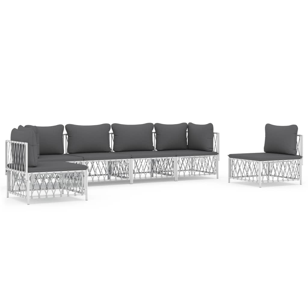 6-delige Loungeset met kussens staal wit