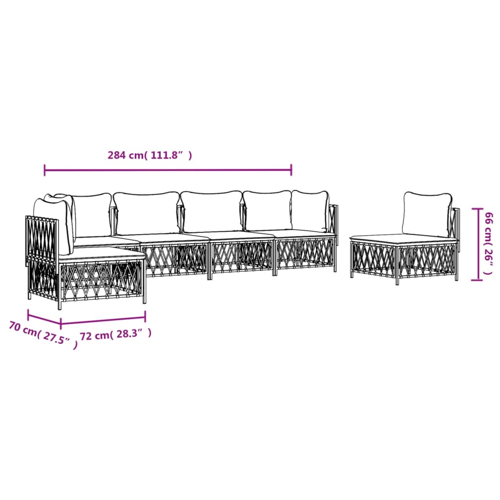 6-delige Loungeset met kussens staal wit