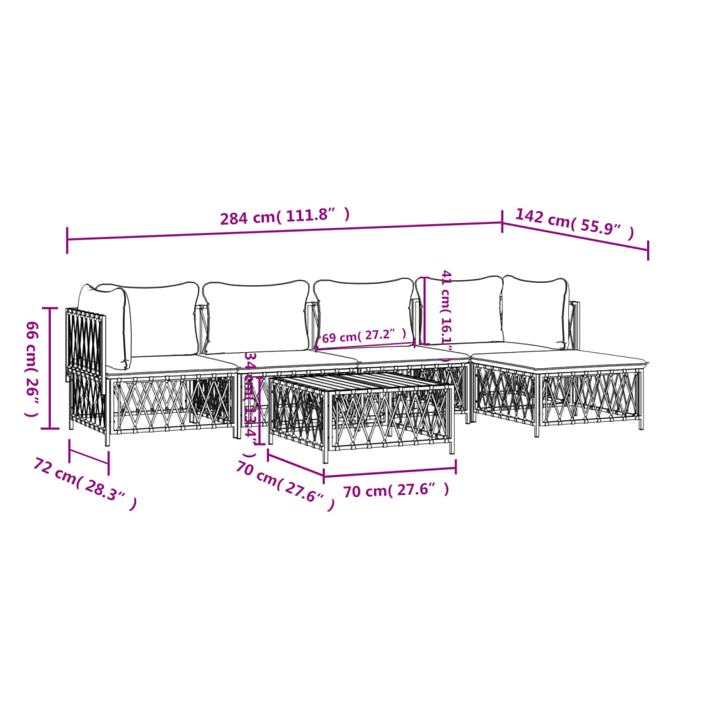 6-delige Loungeset met kussens staal wit