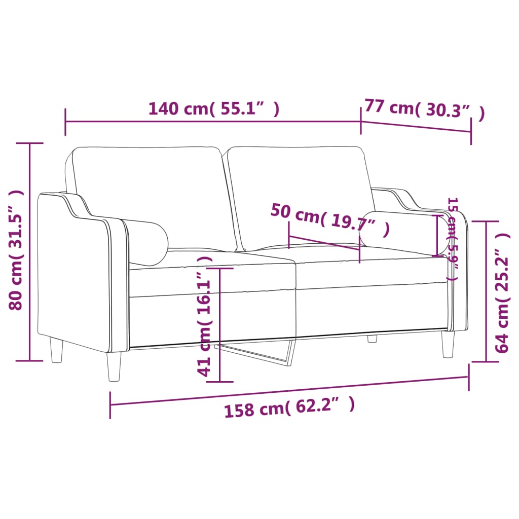 Tweezitsbank met sierkussens 140 cm stof lichtgrijs