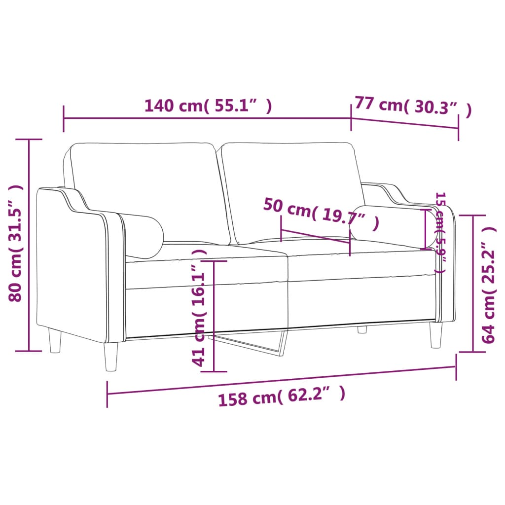 Tweezitsbank met sierkussens 140 cm stof zwart
