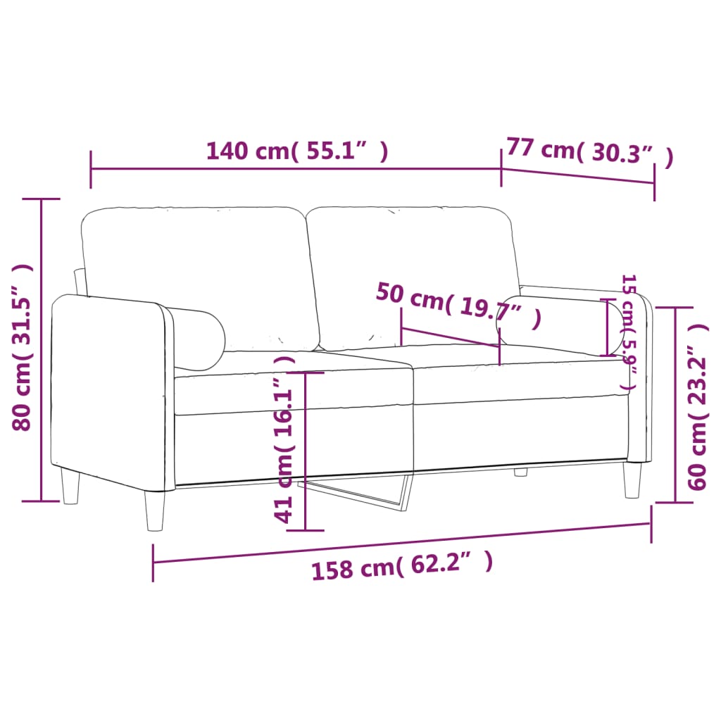 Tweezitsbank met sierkussens 140 cm fluweel donkergrijs