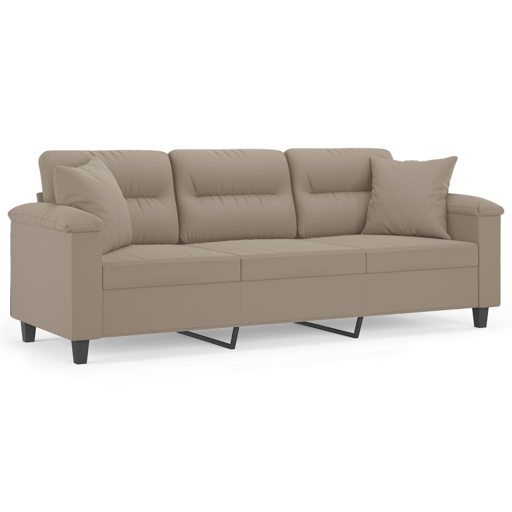 Driezitsbank met kussens 180 cm microvezelstof taupe